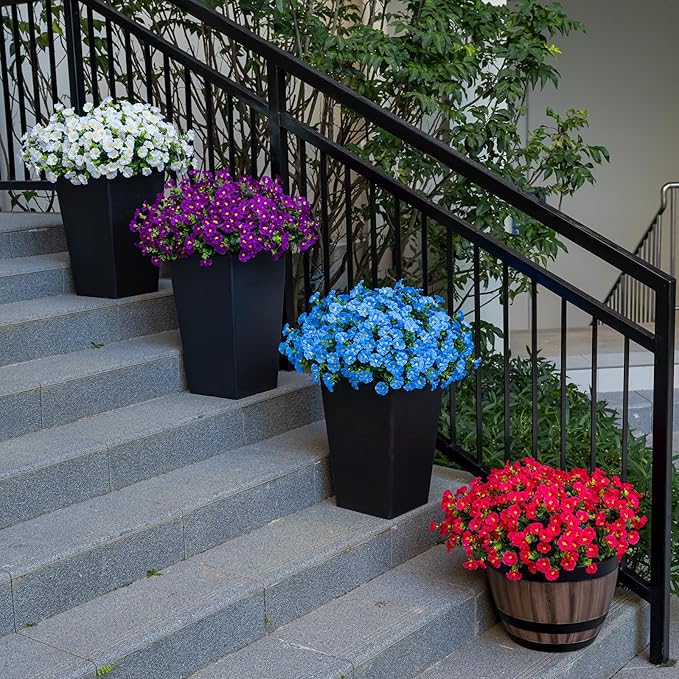 Artificial Faux Flowers for Outdoor 16 Bundles Boxwood Fake Morning Glory for Planter,UV Resistant Fake Flowers for Home Porch Patio Outside(Blue)