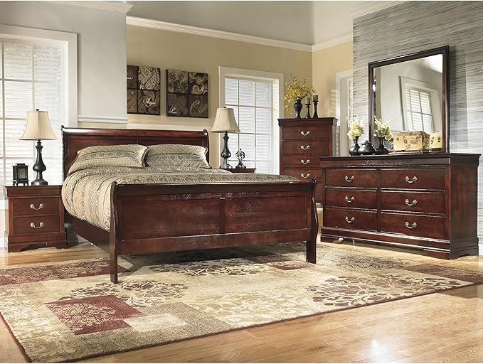 Signature Design by Ashley Alisdair Traditional 6-Drawer Dresser and Mirror with Safety Stop, Dark Brown