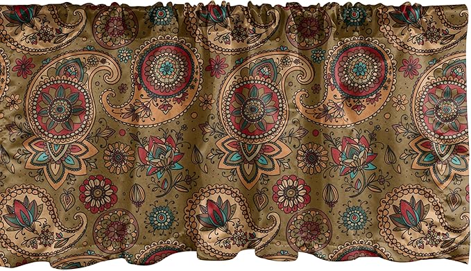 Ambesonne Paisley Window Valance, Vintage Inspired Multicolored Leaf Flower Motif in Earth Tones Print, Curtain Valance for Kitchen Bedroom Decor with Rod Pocket, 42" x 12", Army Green