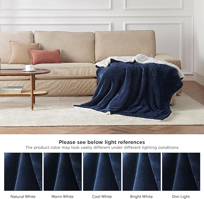 Bedsure GentleSoft Sherpa Fleece Throw Blanket Twin Size for Couch - Thick and Warm Throw for Women and Men, Soft Fuzzy Plush Twin Blanket for Winter, Navy, 60x80 Inches
