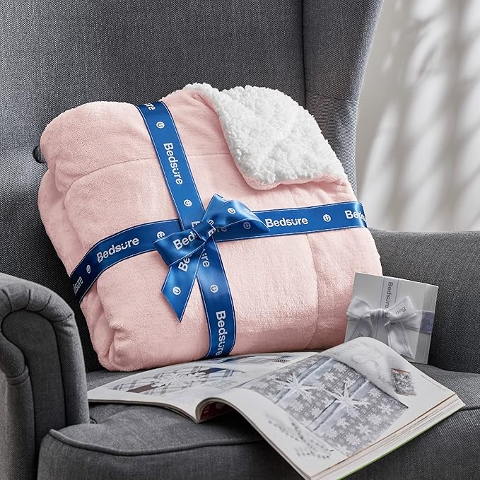 Bedsure GentleSoft Sherpa Fleece Throw Blanket Twin Size for Couch - Thick and Warm Throw for Girls and Women, Soft Fuzzy Plush Twin Blanket for Winter, Pink, 60x80 Inches
