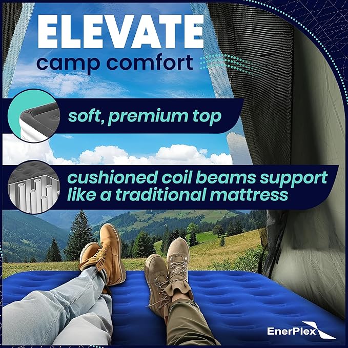 EnerPlex Camping Air Mattress with Built in Pump - Twin Blow Up Mattress for Travel Guests - Portable Bed for Adults and Kids - Blue Open Box