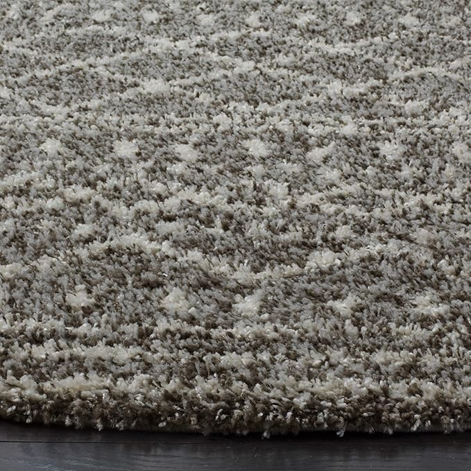 SAFAVIEH Arizona Shag Collection 8' Round Brown / Ivory ASG741B Moroccan Non-Shedding Living Room Bedroom Dining Room Entryway Plush 1.6-inch Thick Area Rug