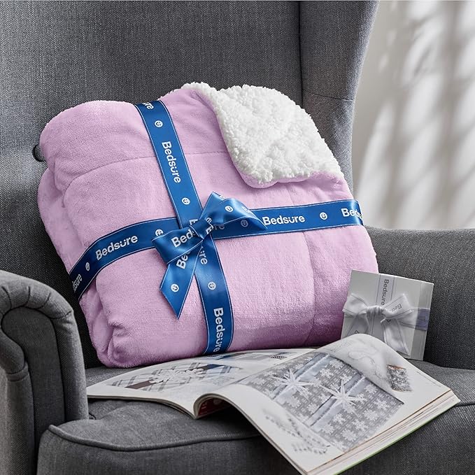 Bedsure GentleSoft Sherpa Fleece Throw Blanket Twin Size for Couch - Thick and Warm Throw for Girls and Women, Soft Fuzzy Plush Twin Blanket for Winter, Lilac, 60x80 Inches