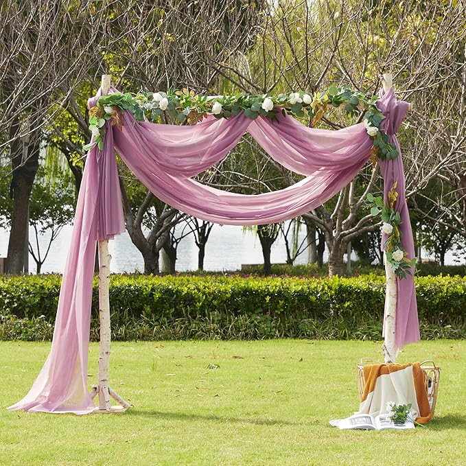 NICETOWN Canopy Bed Curtain Scarfs 216 inch Length, Decorative Voile Sheer Window Drapes for Wedding/Party/Table Cloth, Purple, 60" Wide Per Panel, Set of 2