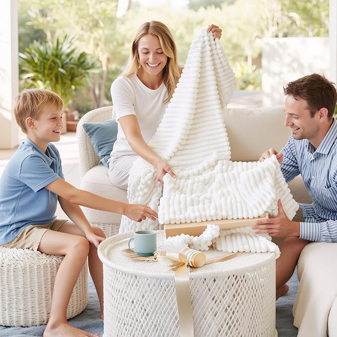 Bedsure GentleSoft Large Fleece Blanket for Bed - Cozy Soft Throw Blankets for Women, Cute Large Throws for Girls, Off White, 120x120 Inches