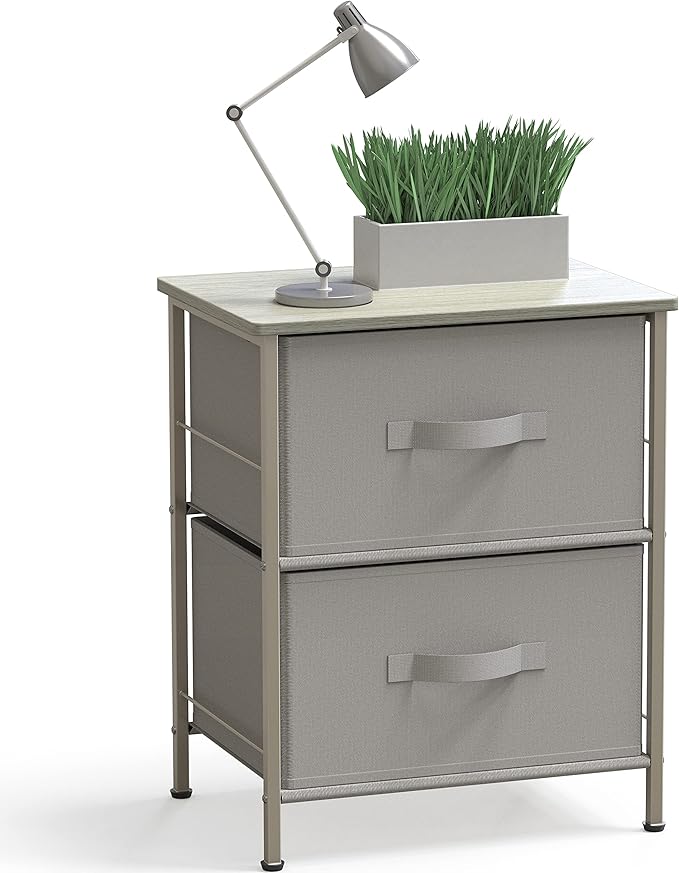 Simple Houseware 2 Tier Night Stands Dresser for Bedroom Organizer Drawer Storage Tower, Grey