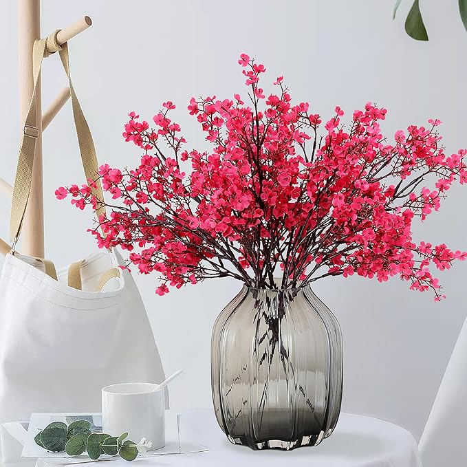 JAKY-Global 12pcs Babys Breath Artificial Flowers Gypsophila Bouquet Bulk Fake Spring Silk Small Flowers Real Touch Faux Floral for Home Bedroom Kitchen Garden Wedding Christmas Party DIY Decor (Rose)