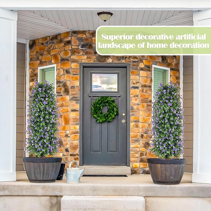 Sunnyglade 2 Packs Artificial Rose Tree 3FT- Fake Floral Plant Tree in Pot- Decorative Topiary Plant - Cement Filled Potted Faux Flower Plant for Home Office Porch Decor Indoor Outdoor (Purple)