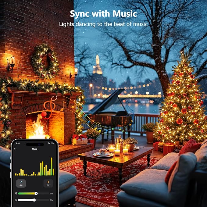 BrizLabs Smart Christmas Lights, 66FT 200 LED Warm White Christmas Fairy Lights with App/Voice Control, Multiple Modes with Playlist Function, Dimmable Light String, Music Sync Party Light Green Wire