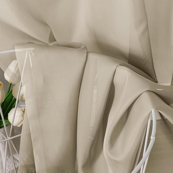 Aiyufeng Taupe Sheer Curtains 63 Inches Long 2 Panels Set, Semi Transparent Voile Rod Pocket Sheer Window Drapes for Bedroom Bed Canopy Living Room Dining Wedding Party Backdrop, 40W x 63L inch