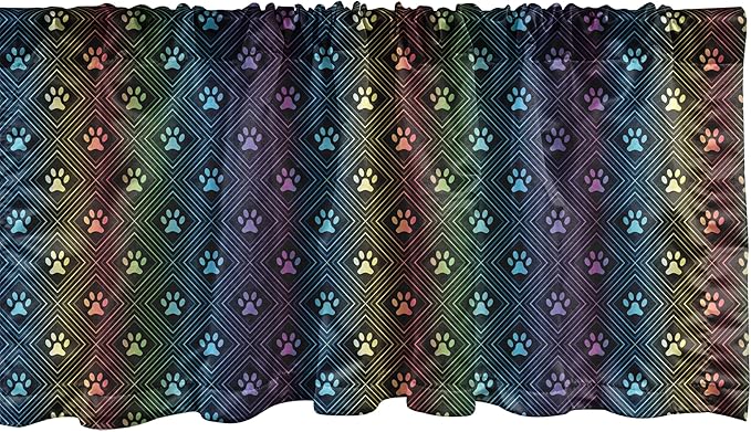 Ambesonne Dog Lover Window Valance, Paw Print Pattern Diamond Shaped Rhombus Shapes Design Geometric Arrangement, Curtain Valance for Kitchen Bedroom Decor with Rod Pocket, 54" X 18", Petrol Blue