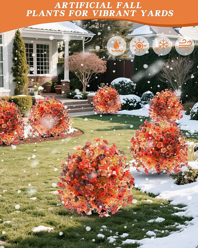 Artificial Mums Topiary Ball Tree With Flowers for Outdoors Fall Decor,Orange UV Resistant Fake Plants With Ground Spike Autumn Decorations for Home,Front Porch,Garden,Thanksgiving,Planters