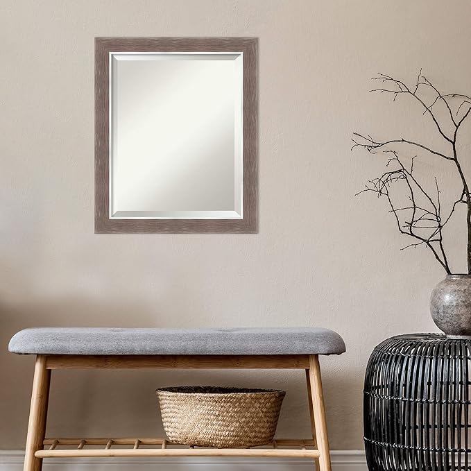 Amanti Art Brown Bathroom Mirror for Over Sink, 23x19 Noble Mocha Rectangle Vanity Mirror, Small Casual Frame, Hangs Horizonally and Vertically, Bathroom Wall Decor, Beveled Edge