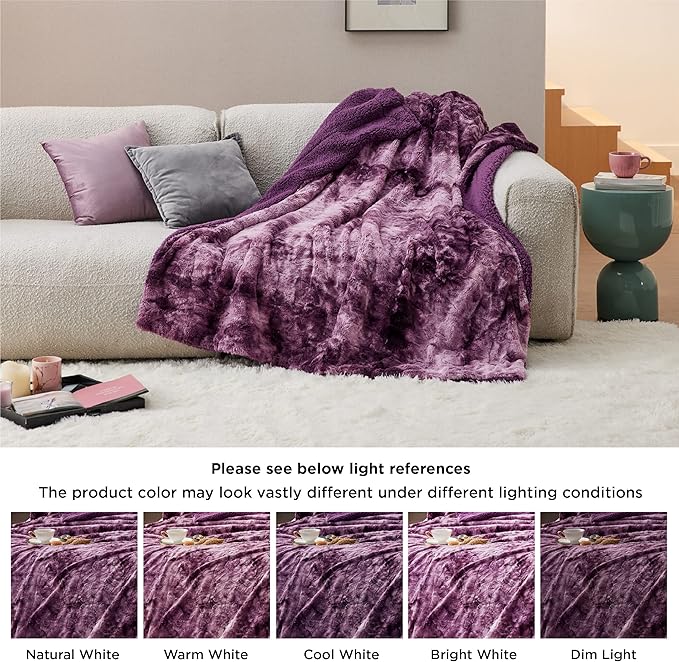 Bedsure GentleSoft Sherpa Fluffy Throw Blanket - Fleece Warm and Cozy Throw for Women Gift, Plush & Fuzzy Faux Fur Christmas Blanket for Couch, Sofa, Bed Decor, Tie Dye Design, Purple, 50x60 Inches