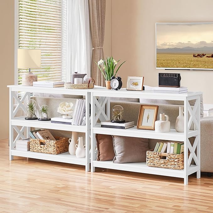 Yaheetech Console Table with 3 Storage Shelves, Entryway Table Sofa Side Table Narrow Long Bookshelf for Hallway Living Room, Accent Furniture, White