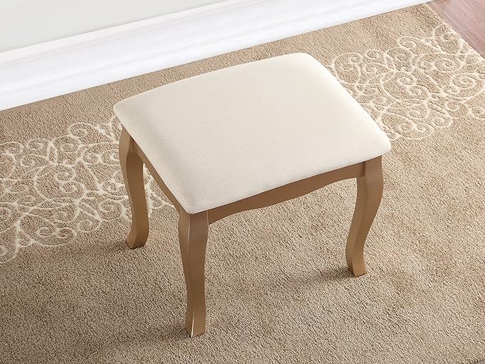 Roundhill Furniture Ashley Wood Makeup Vanity Table and Stool Set, Gold