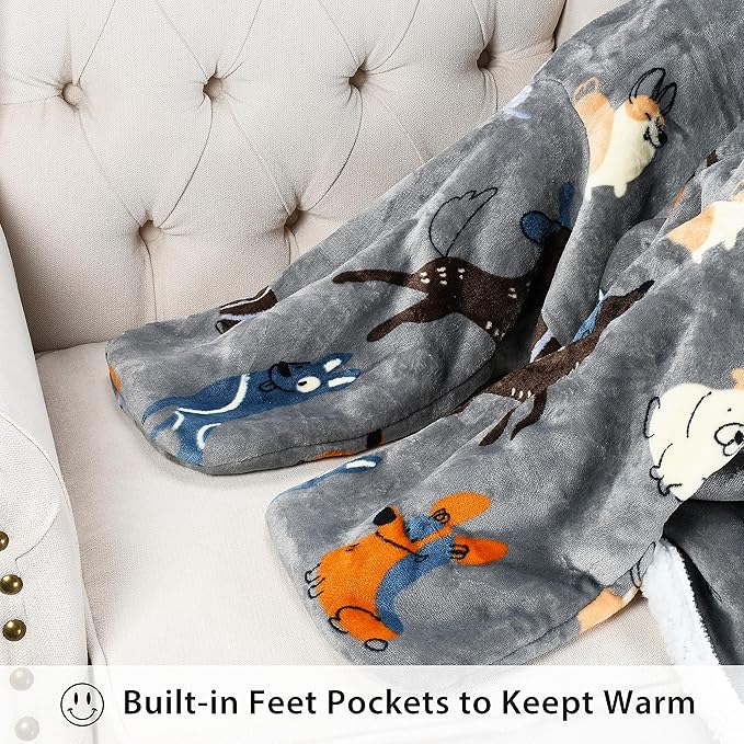 Catalonia Sherpa Wearable Blanket with Sleeves & Foot Pockets for Adult Women Men, Comfy Snuggly Wrap Sleeved Throw Blanket Robe, Gift Idea