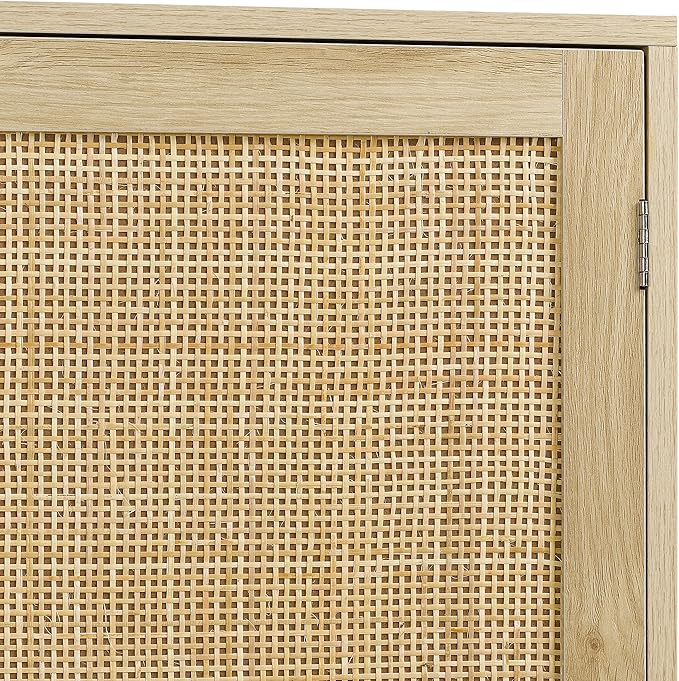 Finnhomy Sideboard Buffet Cabinet, Kitchen Storage Sideboard with Rattan Decorated Doors, Liquor Coffee Buffet, Dining Room, Hallway, Console Table, Accent Cabinet, 31.5X 15.8X 34.6 Inches, Natural