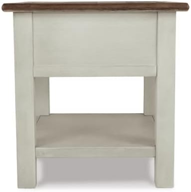 Signature Design by Ashley Bolanburg Farmhouse Chair Side End Table with Outlets and USB Ports, Antique Cream & Brown