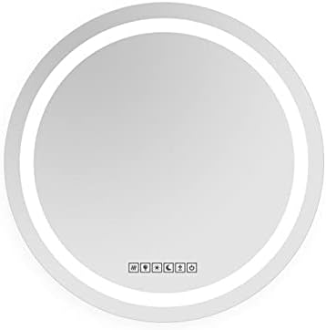 LED Round Bathroom Mirror, Wall Mounted Vanity Makeup Mirror with Anti Fog, Dimmable Touch Button, Adjustable Color Temperature, Memory Function 28 Inch by Fab Glass and Mirror