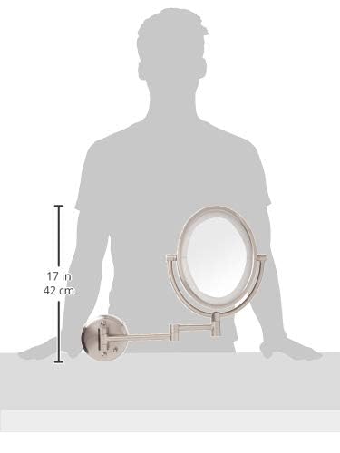 JERDON Two-Sided Wall-Mounted Makeup Mirror with Lights - Lighted Makeup Mirror with 10X Magnification & Wall-Mount Arm - Oval Mirror with Nickel Finish Wall Mount - Direct Wire - Model HL9515NLD