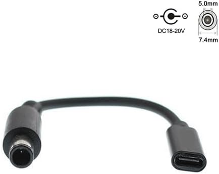 7.4x5.0mm Dell Slim Tip Adapter (Requires 100W PD Charger), Female USB-C to Male Power Connector for 45W/65W/90W 7.4mm Dell Laptops, Will NOT Charge with Phone Charger