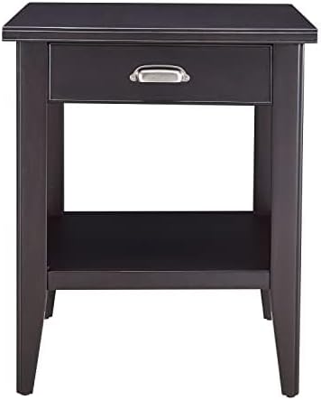 Laurent Narrow Solid Wood Side End Table with Shelf and Drawer, Smoke Gray Wash – Leick Home, 10506-GR