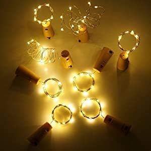 YJFWAL 24Pack 20LED Wine Bottle Lights with Cork, Silver Copper Wire Fairy Mini String Lights, Battery Operated for DIY, Party, Wedding, Christmas, Halloween Decor (Warm White)