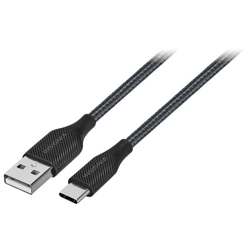 INSIGNIA USB Cables, 20Gbps High-Speed Charging & Data Sync, Braided Nylon, Compatible with MacBook, Laptop, iPhone, iPad, Android (6 ft (2 Pack, Black), USB to USB-C Cable)