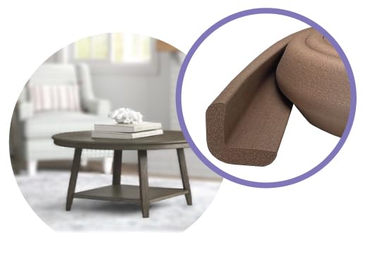 Kidkusion Baby Proof Edge Guards for Safety | Made in The USA | 32 Feet | Brown | Edge Protectors for Furniture, Tables, Fireplaces | Heavy Duty Tape Included