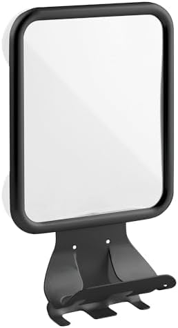 mDesign Large Modern Metal Suction Shaving Mirror Center for Bathroom Showers and Tubs - Holders for Shaving Cream and Razors - Matte Black
