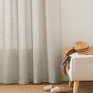 RYB HOME Linen Curtains for Living Room, Rod Pocket Soft Thick Linen Burlap 72 Inch Length Light Filtering Privacy Assured for Home Office Dining Room, W 34 x L 72 inches, Angora, 2 Panels Set