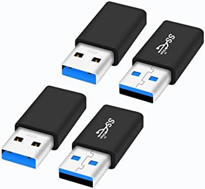 USB a male to a female adapor USB 3.0 Coupler Male to Female Type A Adapter Superspeed 5Gbps USB Port Extension Connector Bridge [4 Pack], Black