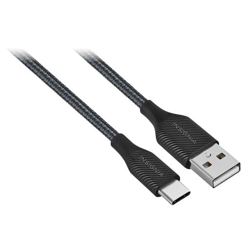 INSIGNIA USB Cables, 20Gbps High-Speed Charging & Data Sync, Braided Nylon, Compatible with MacBook, Laptop, iPhone, iPad, Android (6 ft (2 Pack, Black), USB to USB-C Cable)
