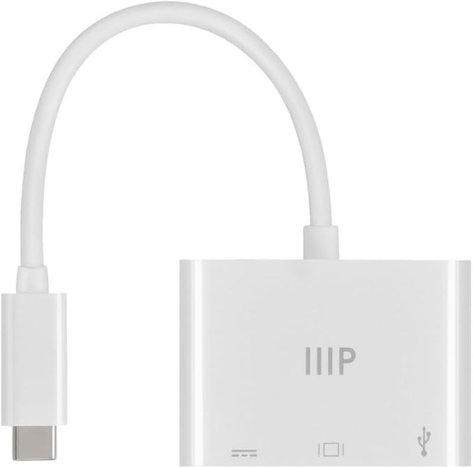 Monoprice 3-in-1 USB-C to HDMI Multiport Adapter - Compact and Portable, True Plug-n-Play, Compatible with USB C Laptops and Other Type C Devices, Supports Windows and MacOS, for Home and Office