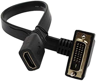 DVI to HDMI Flat Cable, Haokiang 1FT Gold-Plated DVI 24+1 Male to Hdmi Female 90 Degree Angle Converter Adapter Cable