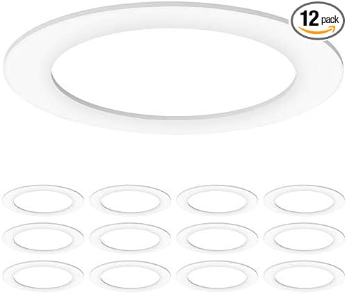 Sunco 12 Pack Goof Rings for 6 Inch Recessed Lights, Flush Mount White Can Light Trim Ring Cover, Outer Diameter 8.6 Inch, Inner Diameter 6.2 Inch, Paintable Surface, Matte Finish.