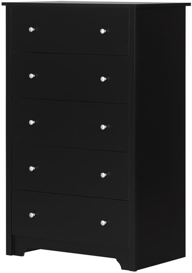 South Shore Vito Collection 5-Drawer Dresser, Black with Matte Nickel Handles, Pure Black