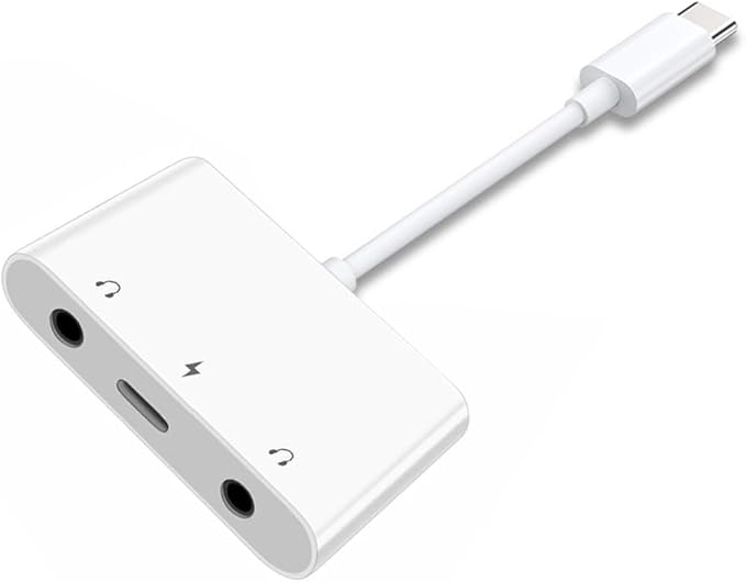 NFHK Type C USB-C to Dual 3.5mm Audio AUX & MIC Sound Card with PD Power Charge Adapter Compatible with Laptop Tablet Phone