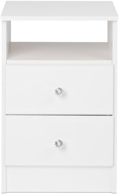 Prepac Astrid Simplistic Nightstand with 2 Drawers and Open Shelf, Functional Bedside Table with Acrylic Knobs 15.5" D x 16" W x 24.5" H, White, WDNH-0402-1-V