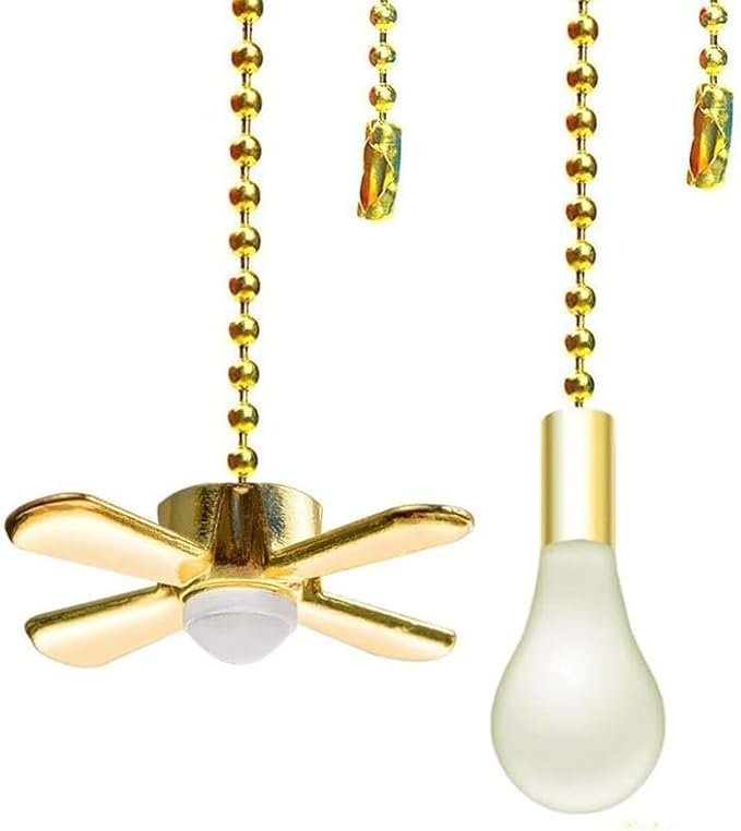Ceiling Fan Pull Chain, 13.6 Inches Fan Pulls Set with Connector, 2 PCS Beaded Ball Fan Pull Chain- Brass