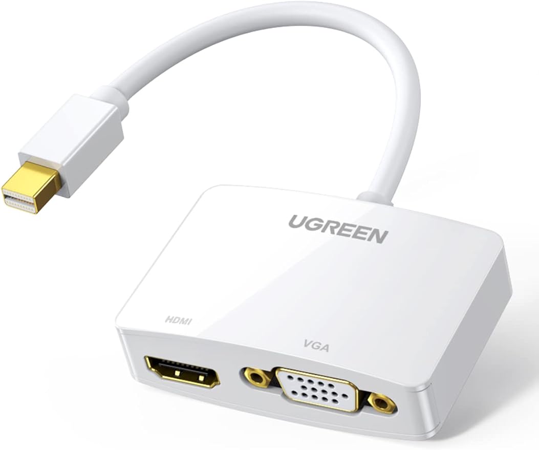 UGREEN Mini DisplayPort to HDMI VGA Adapter, 4K Thunderbolt 2 Adapter 2 in 1 Mini DP Converter Compatible with MacBook Pro MacBook Air iMac Surface Pro 1 2 3 4 6 Surface Laptop 2 ThinkPad X1, White