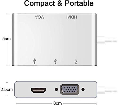 USB C to HDMI VGA Adapter, Weton 5 in 1 USB 3.1 Type C Hub to HDMI 4K,1080P VGA,3xUSB 3.0 Multiport Video Adapter Converter Compatible with MacBook/Chromebook Pixel/Dell XPS/Samsung