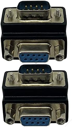 RS232 DB9 Pin Male to Female 90 Degree Changer Coupler Adapte Connecter, 90 Degree DB9 9 Pin RS 232 Serial Gender Changer Extension Converter Adapter for Serial Applications (2-Pack)