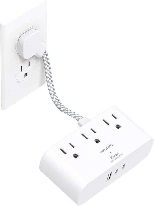 Cruise Ship Essentials, HANYCONY Short Extension Cord 1 Ft, Small Power Strip 3 Outlets 3 USB Ports(2 USB C), Ultra Thin Flat Outlet Extender with No Surge Protector for Dorm Room, Travel Accessories