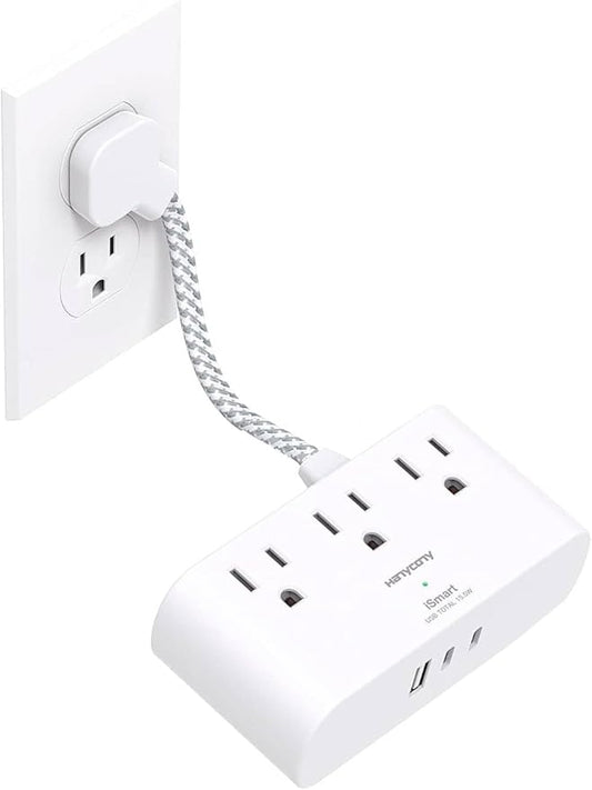 Cruise Ship Essentials, HANYCONY Short Extension Cord 1 Ft, Small Power Strip 3 Outlets 3 USB Ports(2 USB C), Ultra Thin Flat Outlet Extender with No Surge Protector for Dorm Room, Travel Accessories
