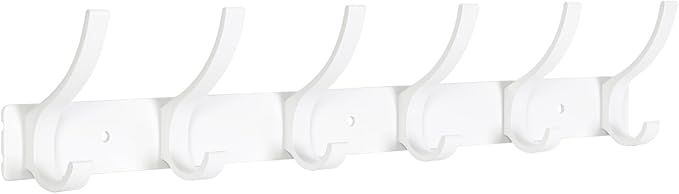 Coat Rack Wall Mount, Coat Hook Wall Mount, Wall Hooks for Hanging, Hat Rack for Walls, Coats Hanger with 12 Hook, Towel Hooks for Bathrooms (1 Pack, White)