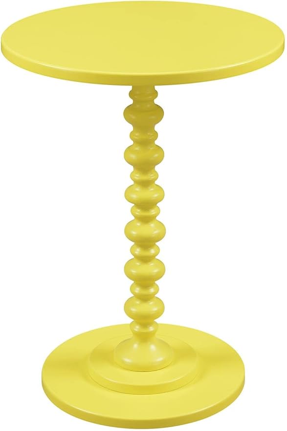 Convenience Concepts Palm Beach Spindle 17.75" Traditional Round End Living Room, Turned Solid Wood Side, Classic Display Pedestal Table, Yellow