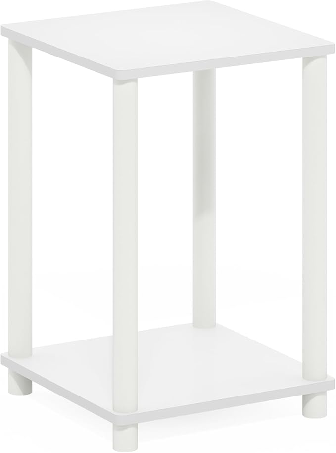 Furinno Turn-N-Tube Side Table, 2-Tier End Table with Open Shelf, Toolless Night Stand, Bedside Table, for Living Room, Bedroom, White